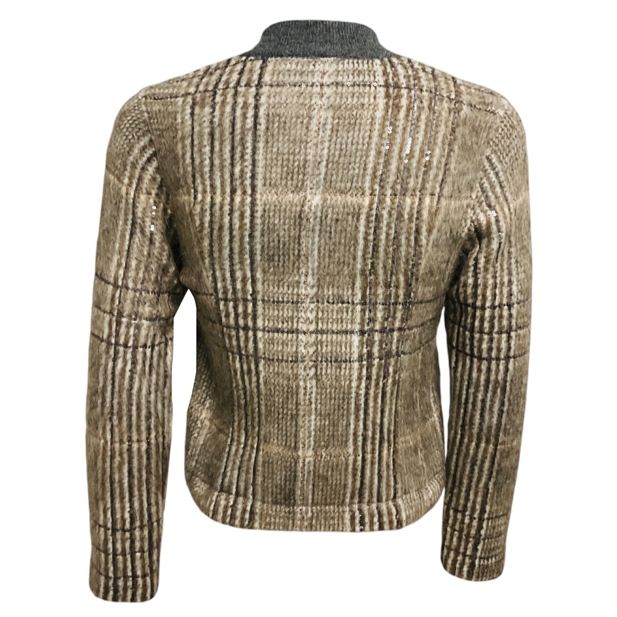 Brunello Cucinelli Taupe / Grey Sequined Cashmere Knit Cardigan Sweater