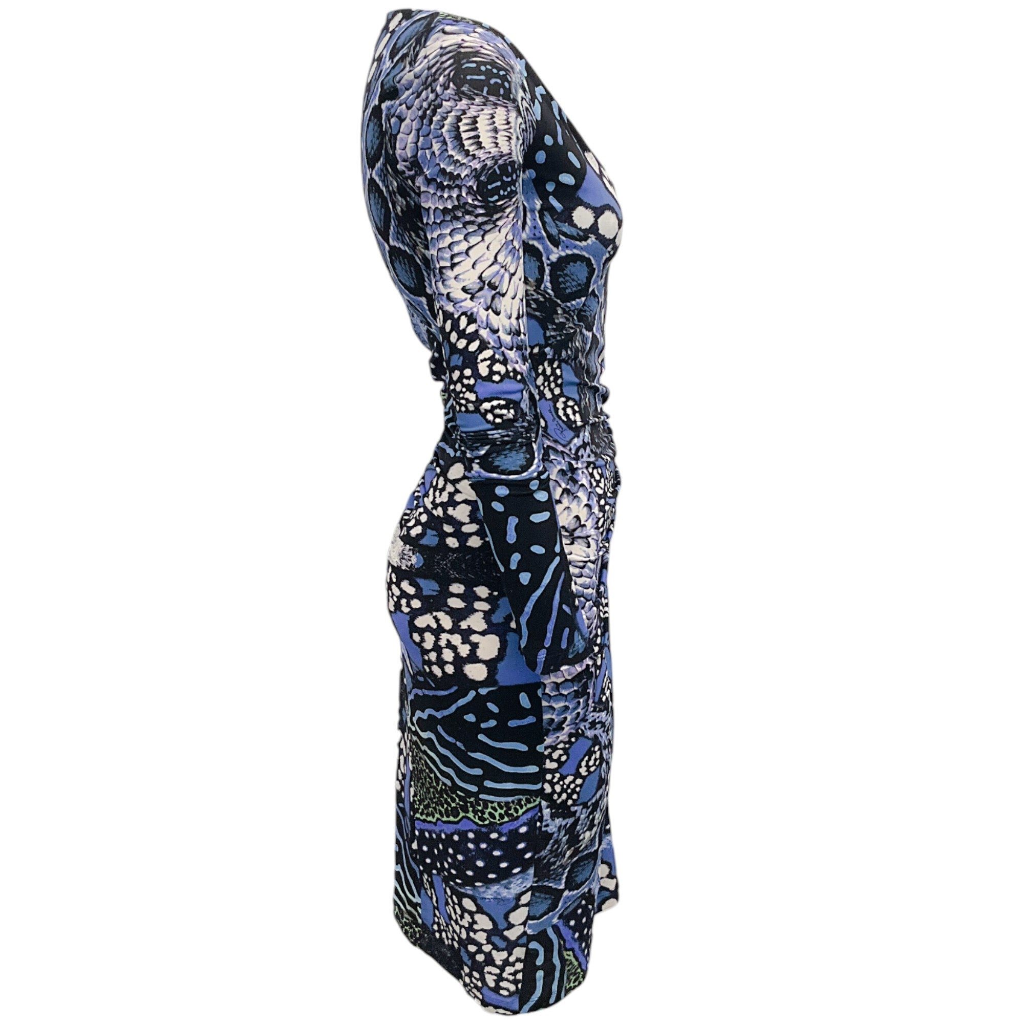 Roberto Cavalli Blue Multi Print Ruched Bodycon Dress