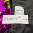 Load image into Gallery viewer, Halpern Black / Gold / Purple / Fuchsia Chevron Sequin Low Back Midi Shift Dress
