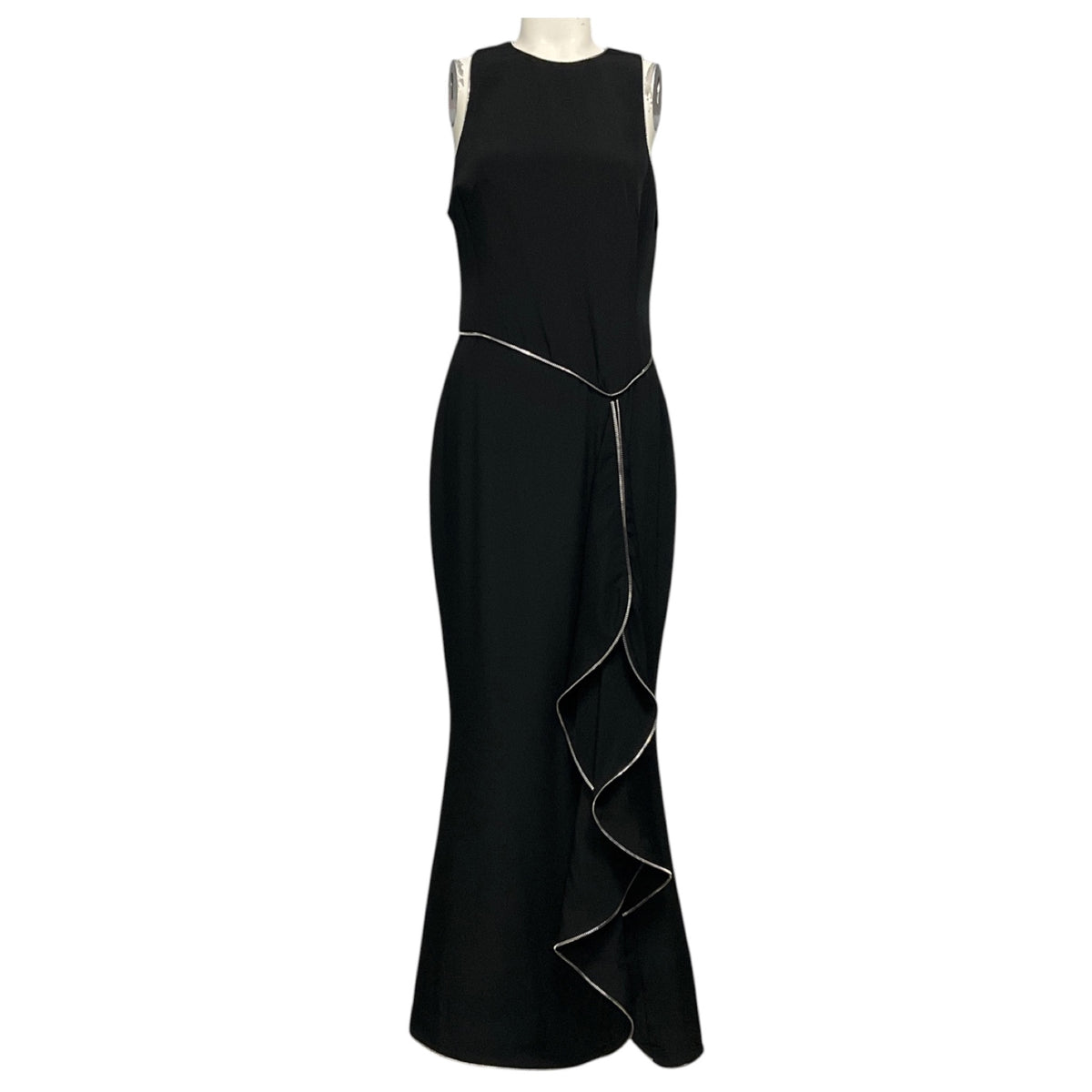 Brandon Maxwell Black / Silver Zipper Detail Sleeveless Crepe Gown / Maxi Dress