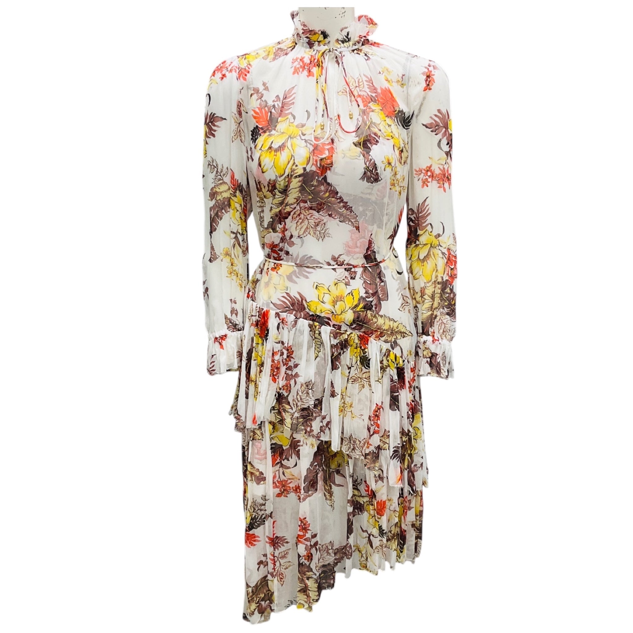 Zimmermann Ivory Multi Matchmaker Asymmetric Floral Print Chiffon Midi Dress