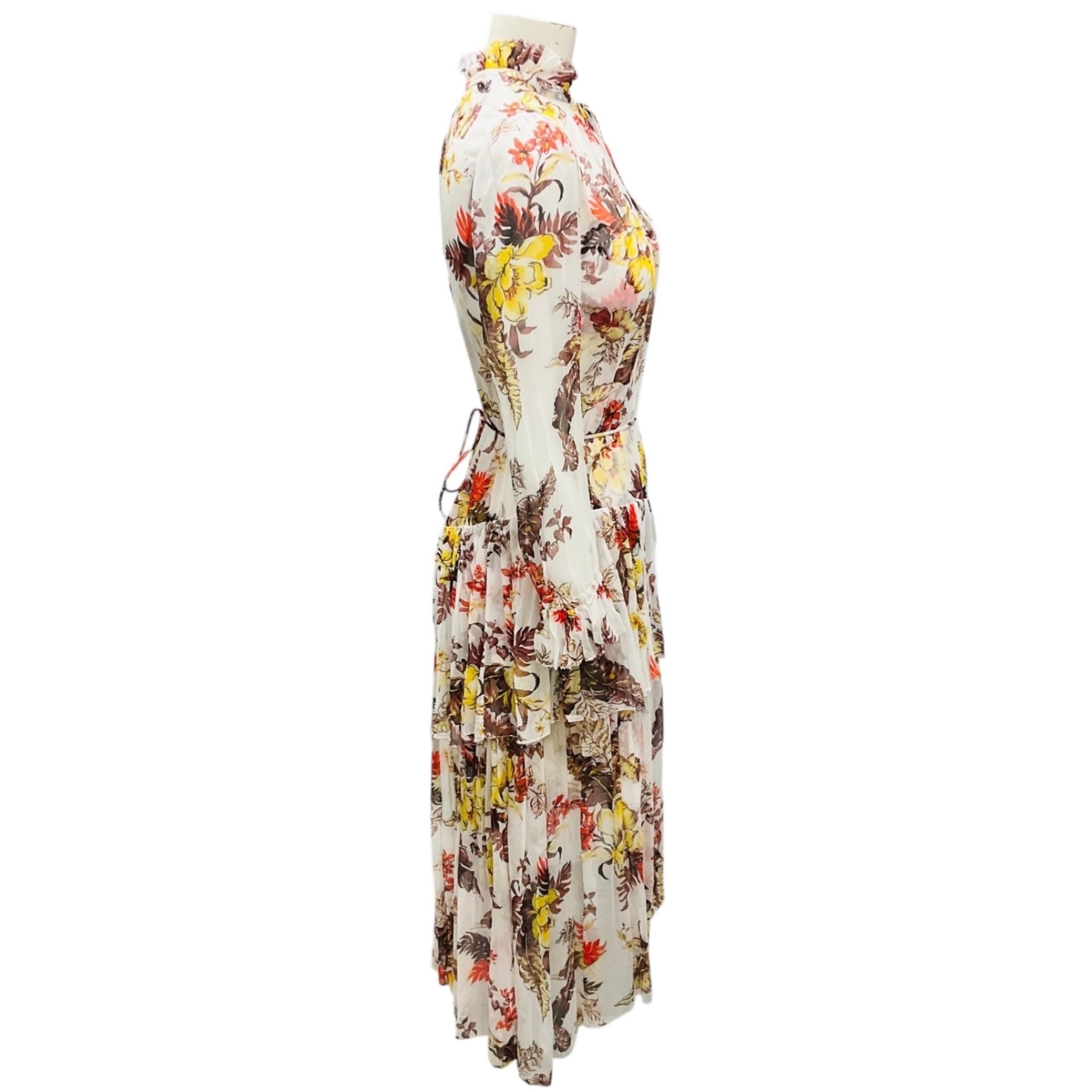 Zimmermann Ivory Multi Matchmaker Asymmetric Floral Print Chiffon Midi Dress