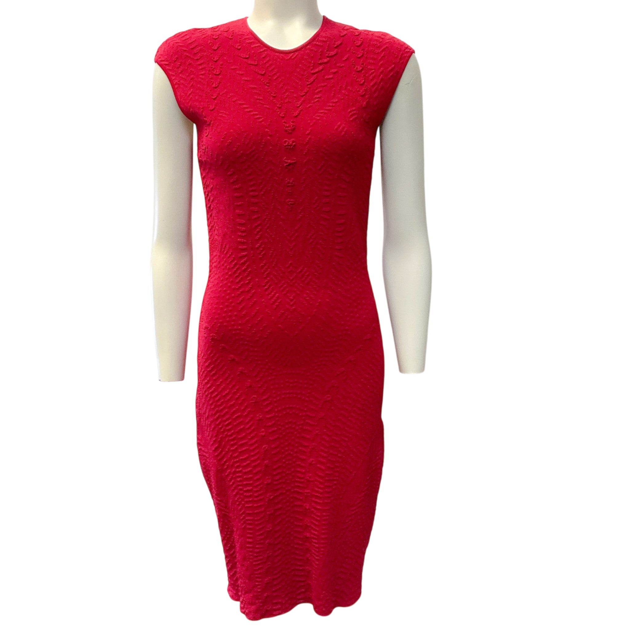 Alexander McQueen Red Textured Knit Sleeveless Dress
