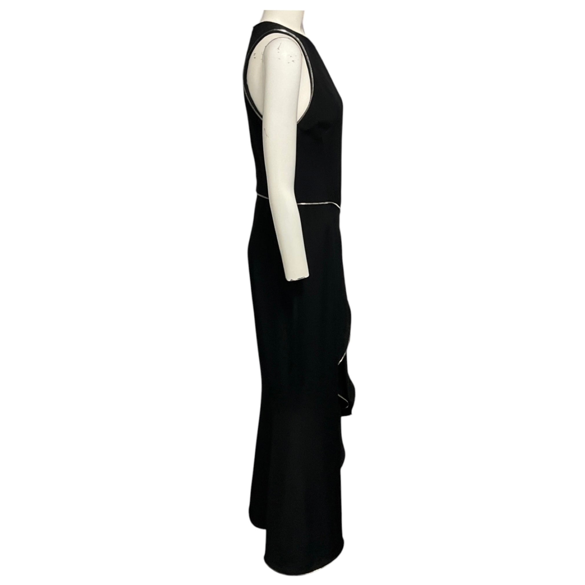 Brandon Maxwell Black / Silver Zipper Detail Sleeveless Crepe Gown / Maxi Dress