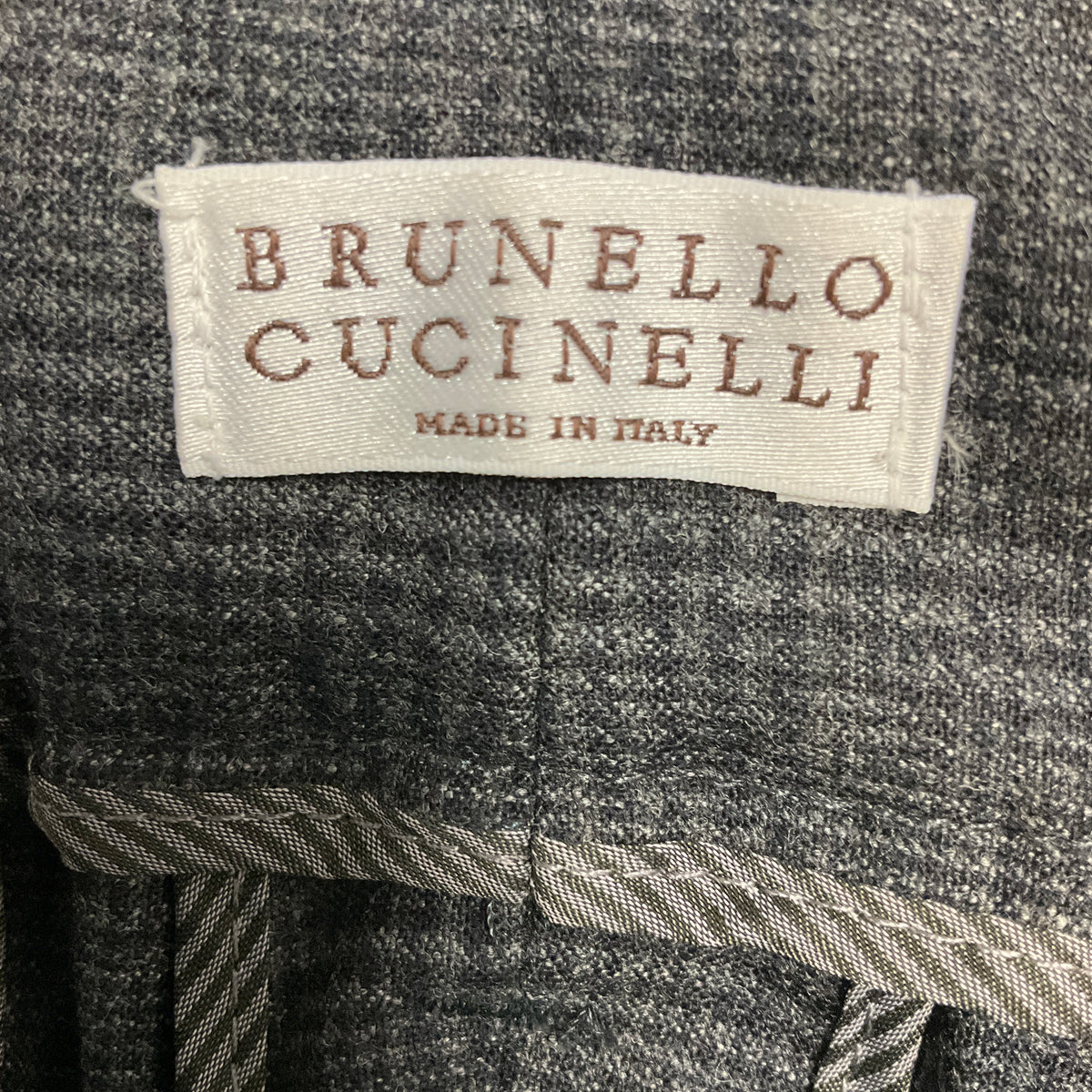 Brunello Cucinelli Charcoal Grey Plaid Wool Stretch Trousers