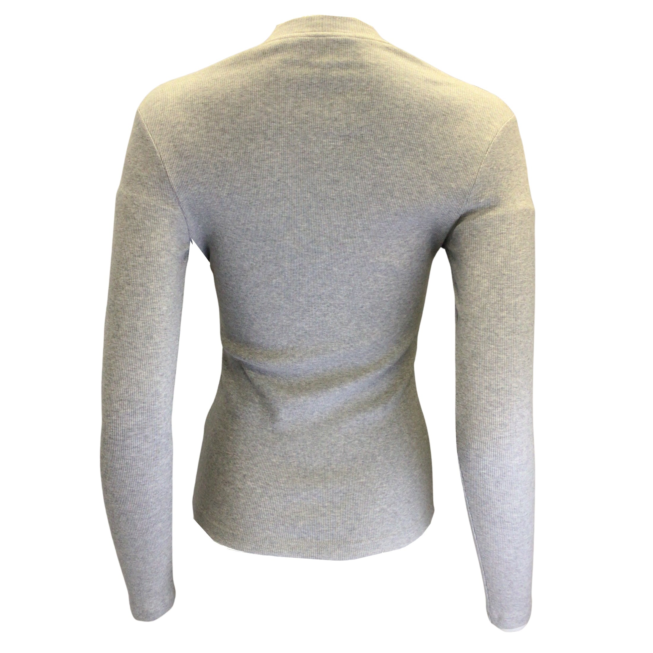 Peserico Grey / Silver Monili Beaded Detail Long Sleeved Ribbed Cotton Top