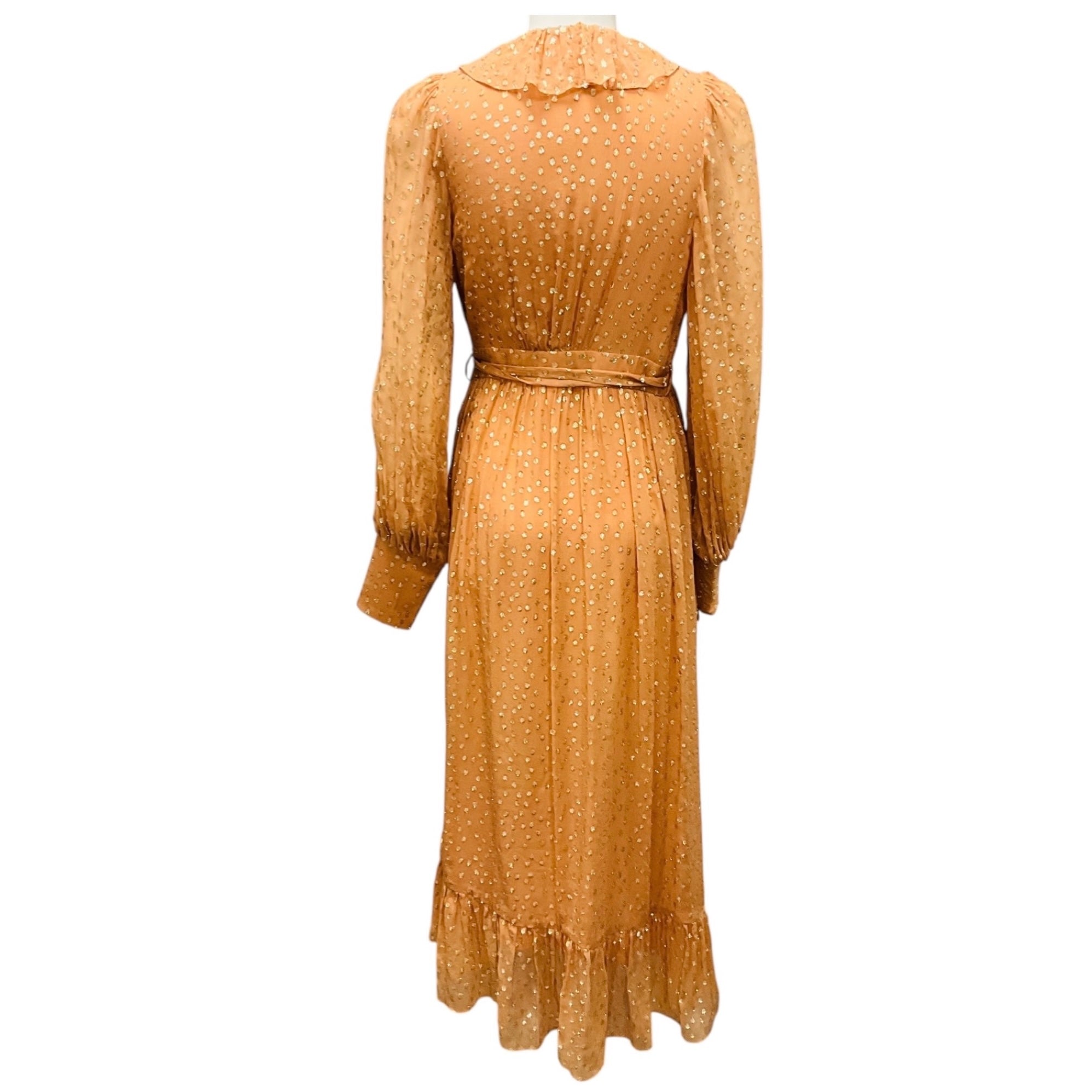 Zimmermann Caramel / Gold Sheer Dolman Sleeve Lurex Wrap Midi Dress