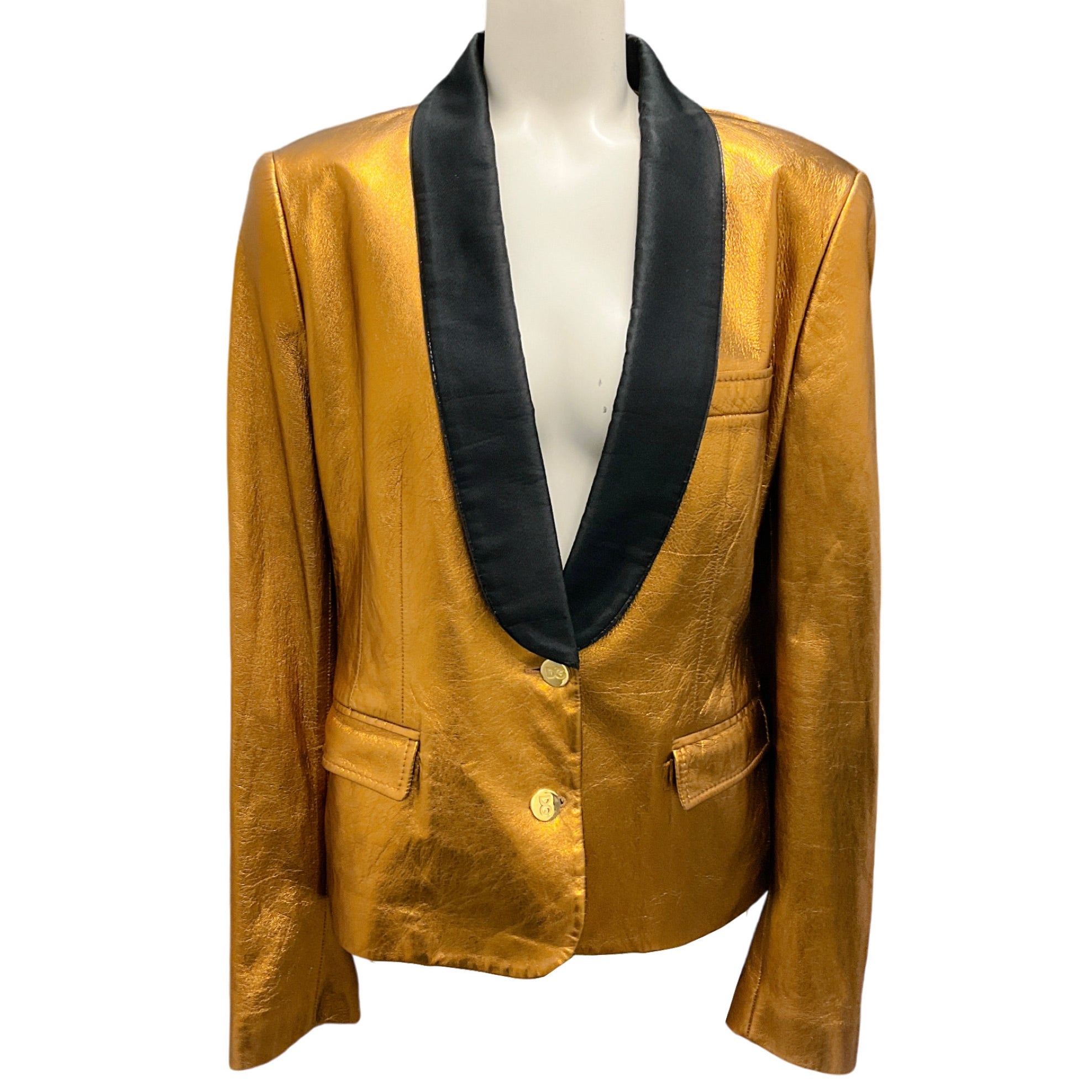 Dolce & Gabbana Bronze Metallic Tuxedo Style Leather Blazer