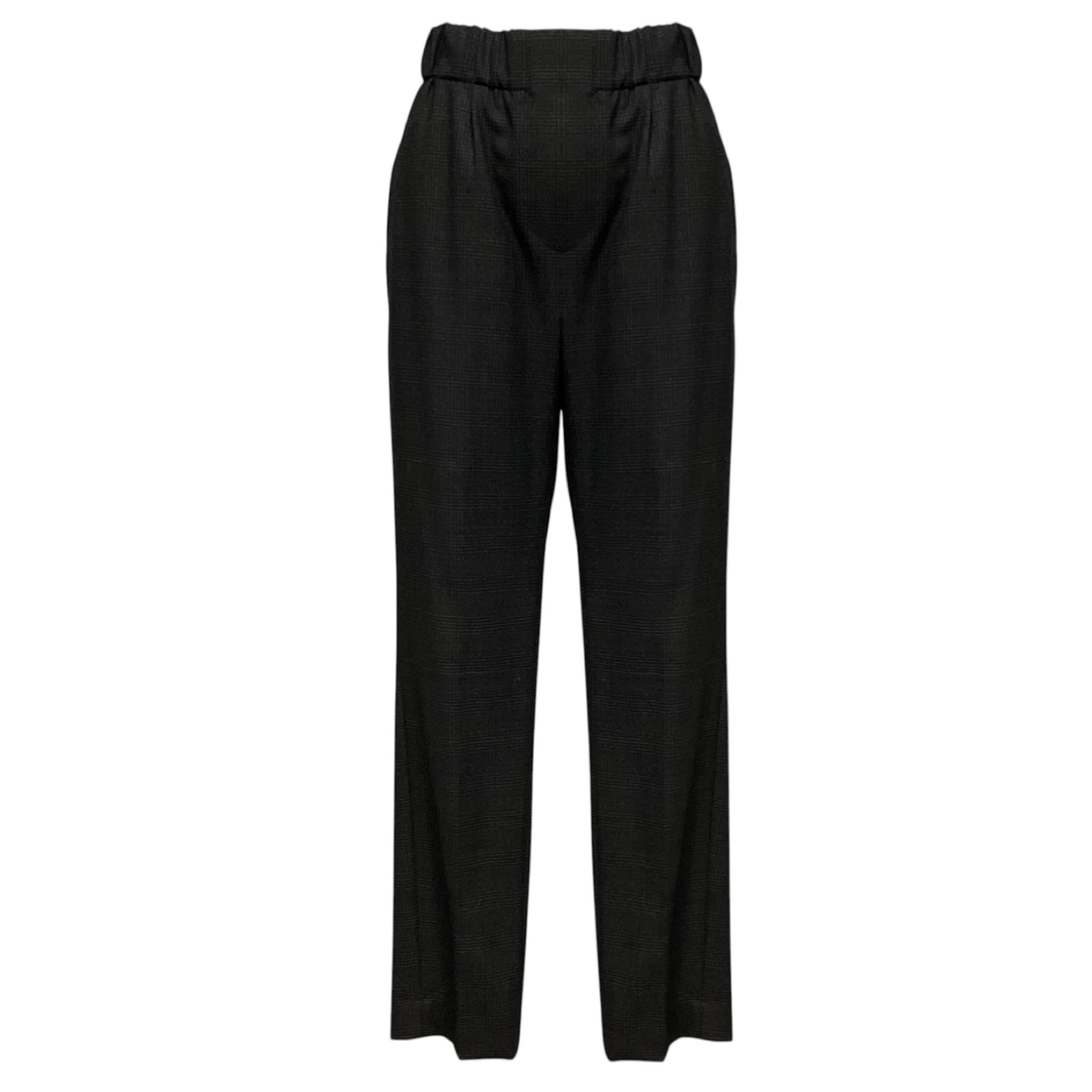 Brunello Cucinelli Charcoal Grey Plaid Wool Stretch Trousers
