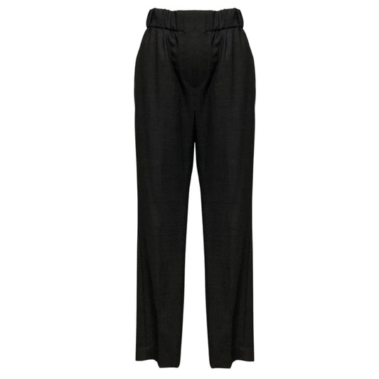 Brunello Cucinelli Charcoal Grey Plaid Wool Stretch Trousers