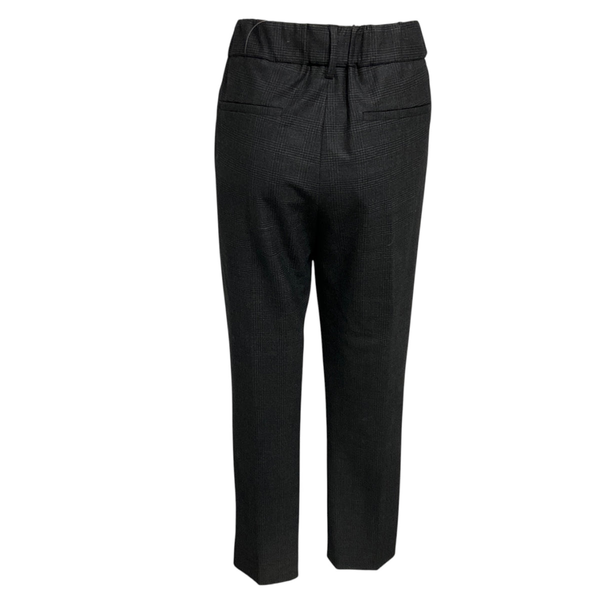 Brunello Cucinelli Charcoal Grey Plaid Wool Stretch Trousers