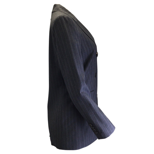 Peserico Navy Blue Striped Double Breasted Wool Blazer