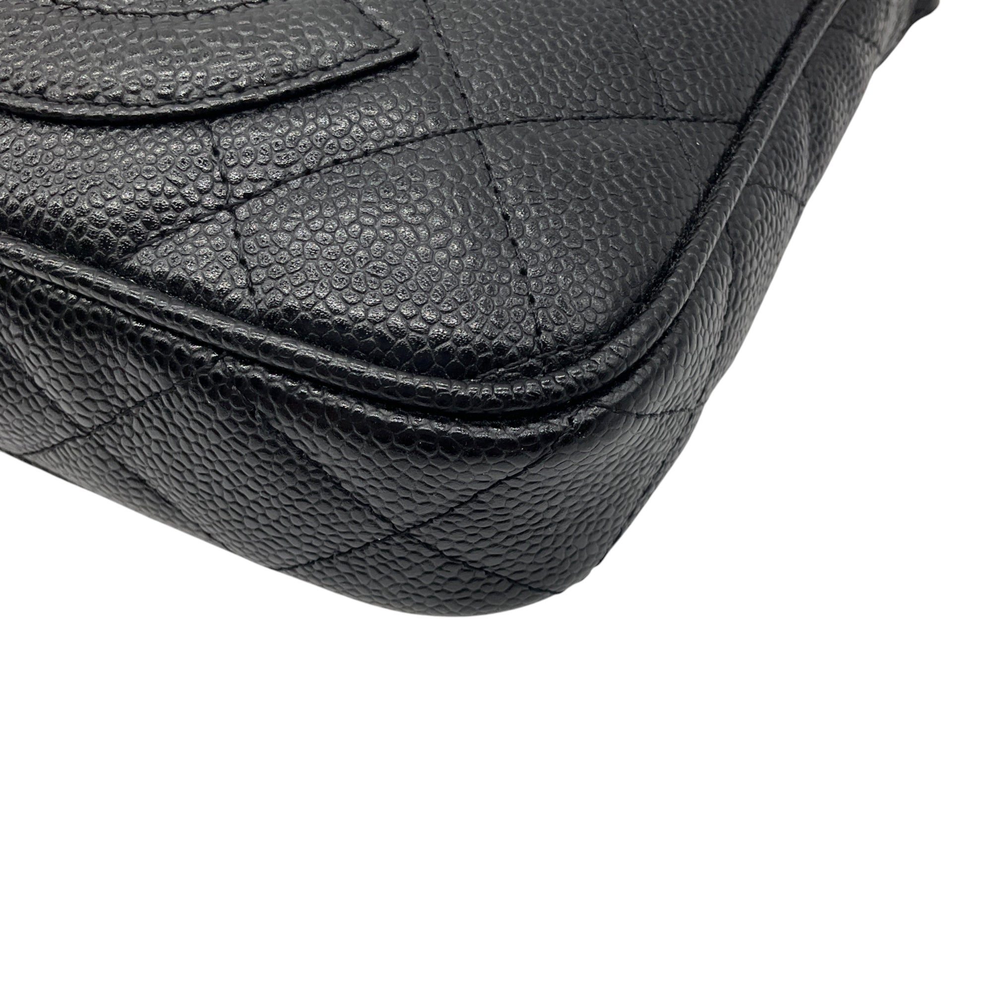 Chanel Black / Gold Hardware CC Logo Quilted Caviar Leather Timeless Pochette Shoulder Bag