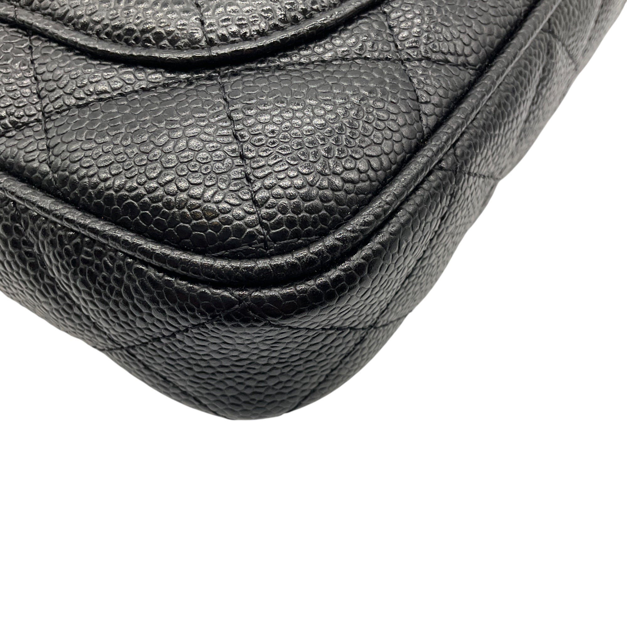 Chanel Black / Gold Hardware CC Logo Quilted Caviar Leather Timeless Pochette Shoulder Bag