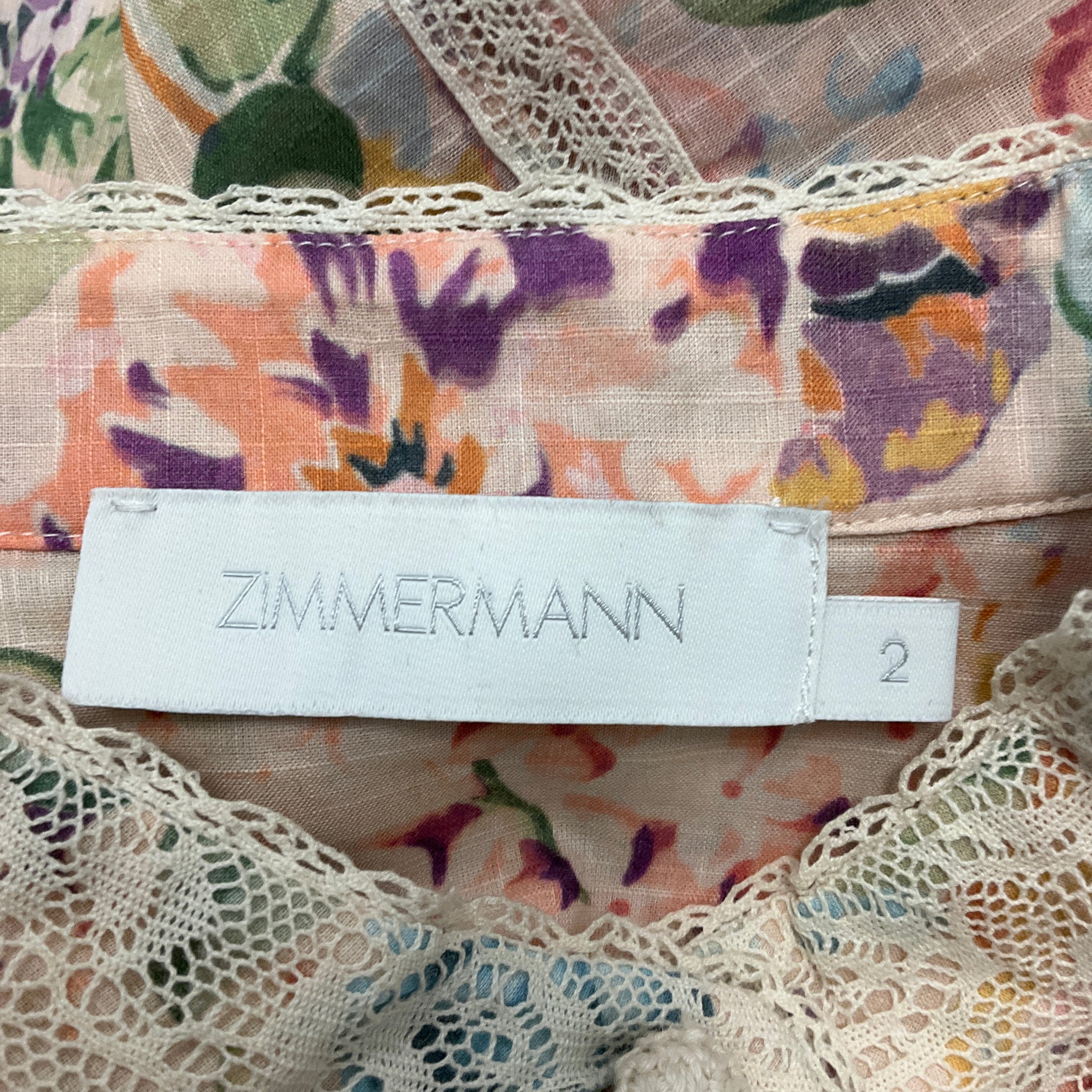 Zimmermann Multi Watercolour Floral Halliday Lace Trim Shirt
