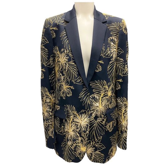 Stella McCartney Navy Blue / Gold Metallic Sequined and Embroidered Wool Blazer