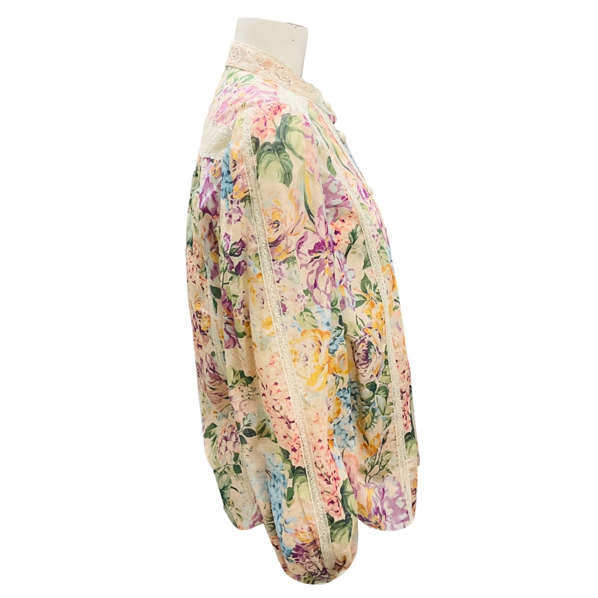 Zimmermann Multi Watercolour Floral Halliday Lace Trim Shirt