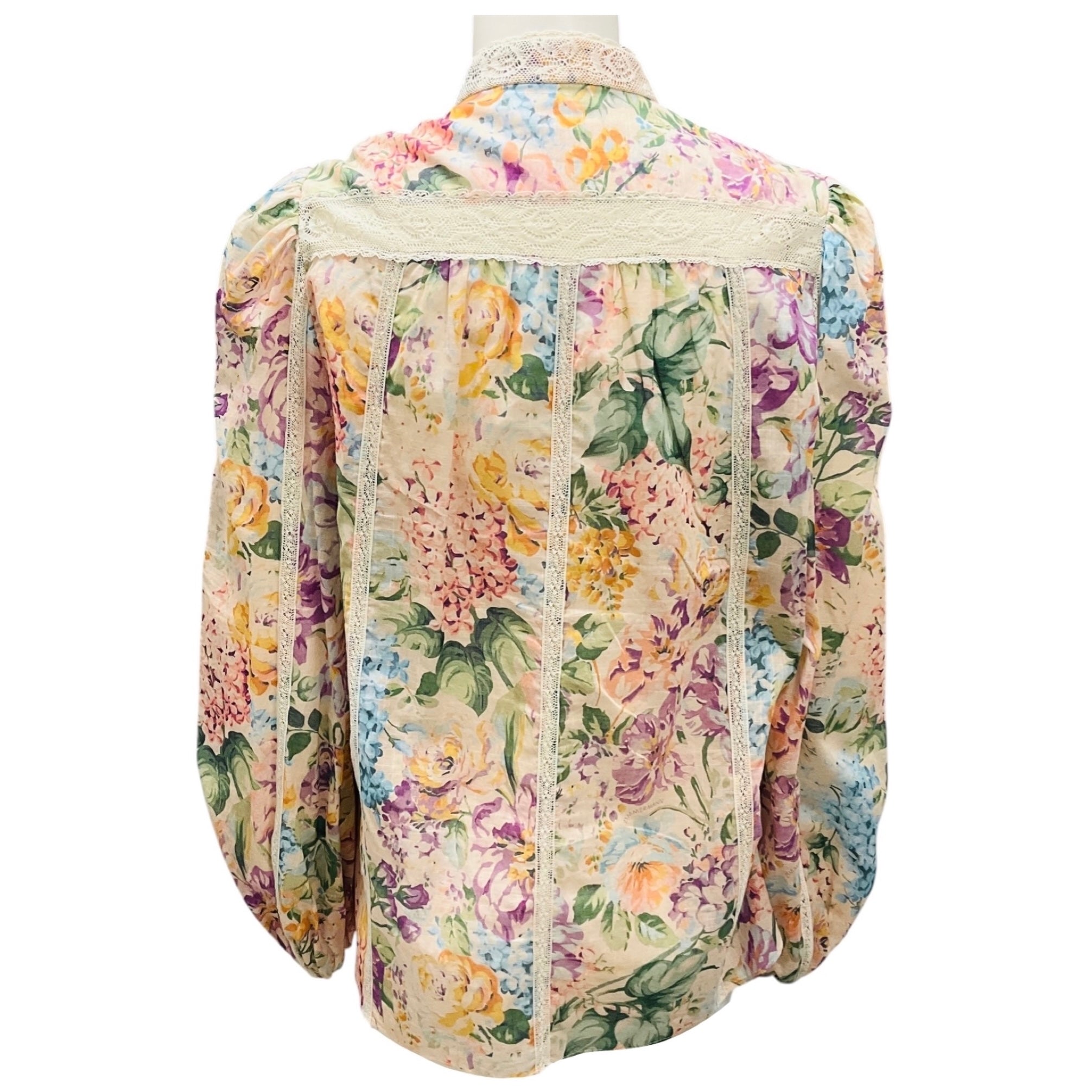 Zimmermann Multi Watercolour Floral Halliday Lace Trim Shirt