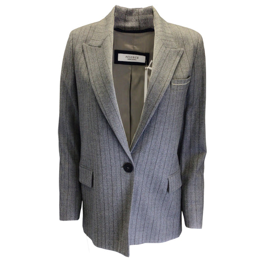 Peserico Grey / Silver Monili Beaded Detail Striped Wool Blazer