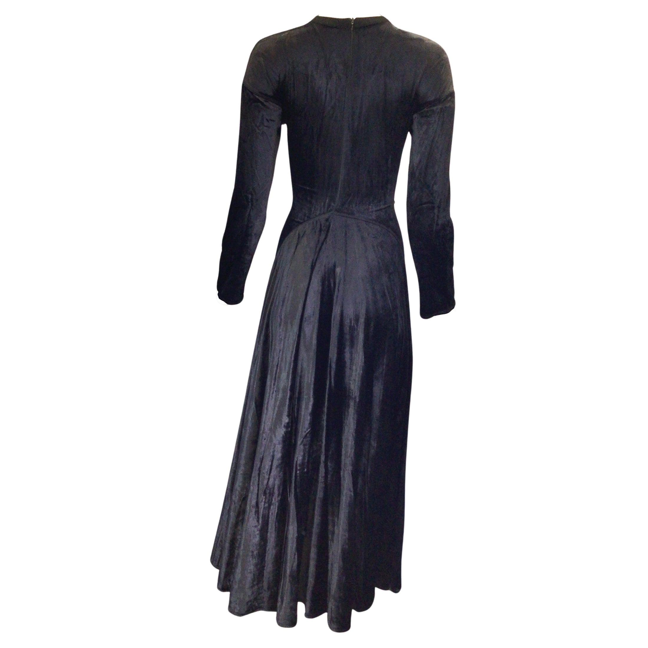 Alaia Vintage Black Long Sleeved Flared Velvet Maxi Dress