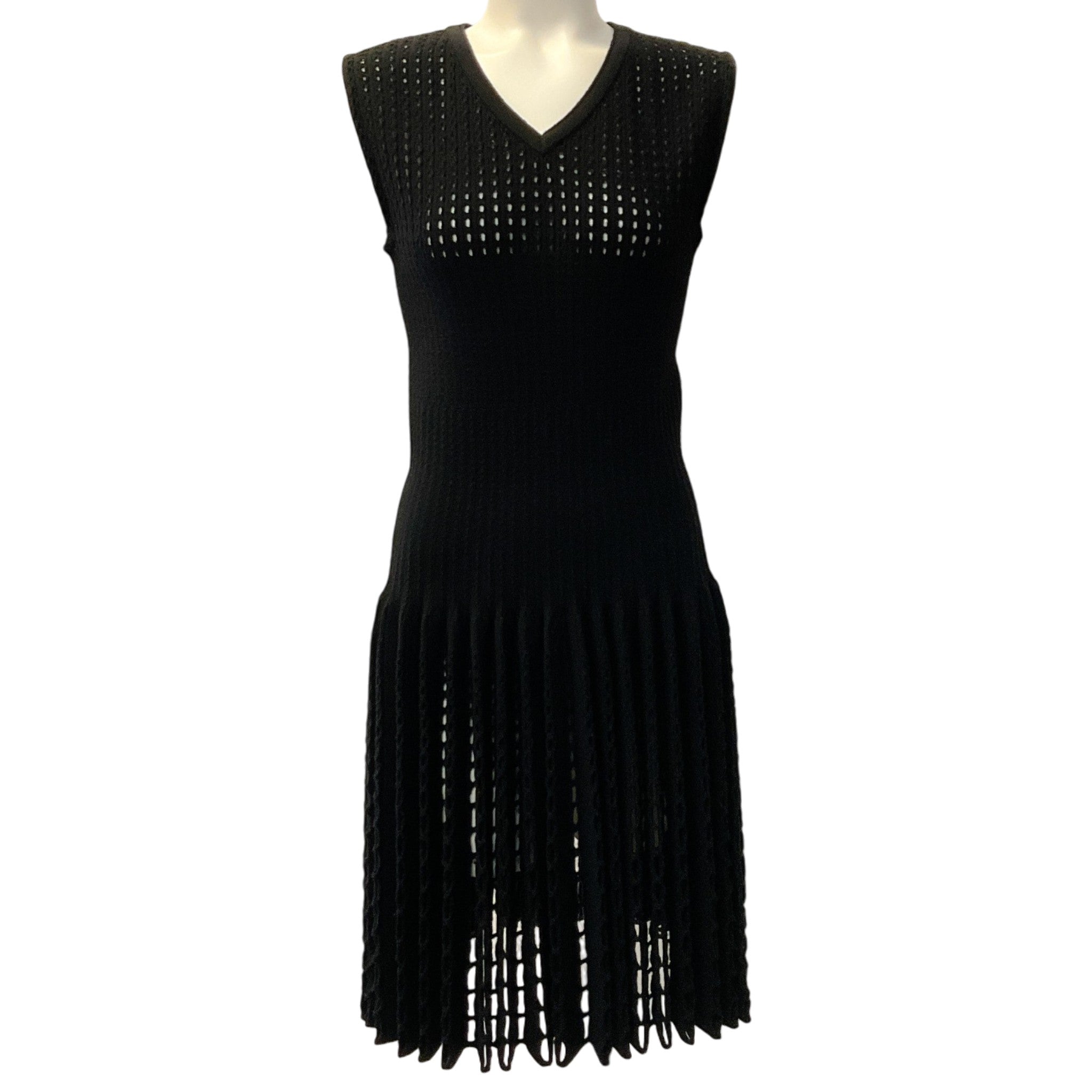 Alaia Black Knit Skater Sleeveless Dress with Cutouts
