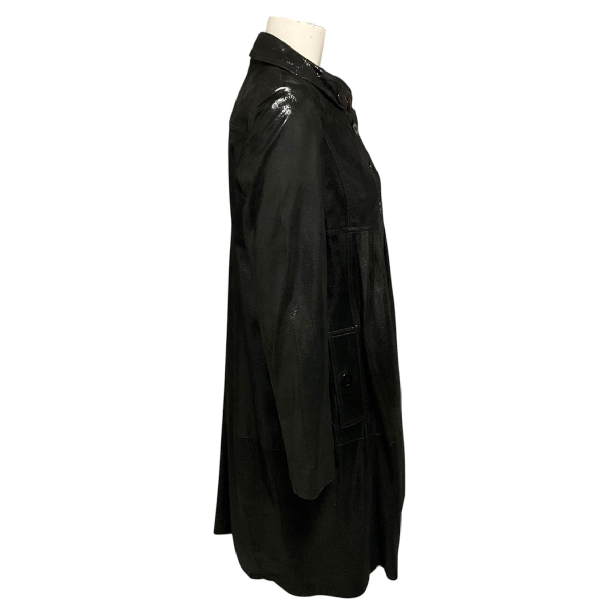 Burberry Black Shimmer Iridescent Button Front Goatskin Leather Coat