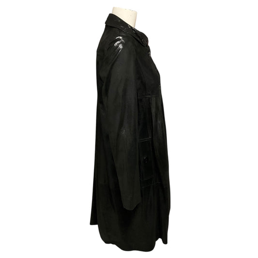 Burberry Black Shimmer Iridescent Button Front Goatskin Leather Coat