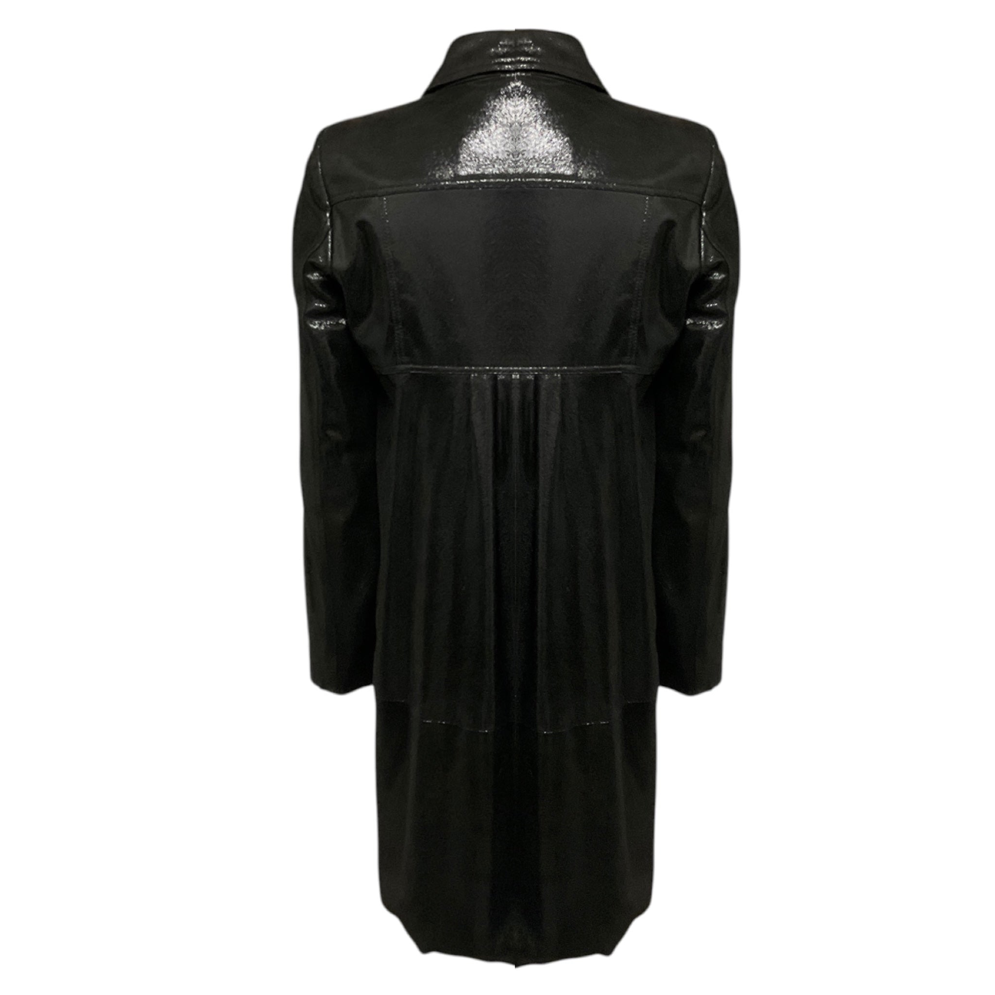 Burberry Black Shimmer Iridescent Button Front Goatskin Leather Coat