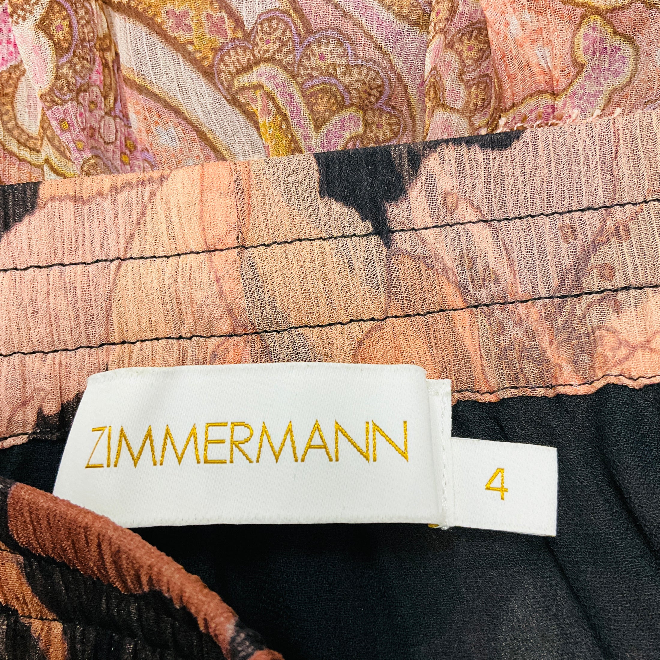 Zimmermann Nude / Black Multi Floral and Leopard Print Tiered Silk Skirt