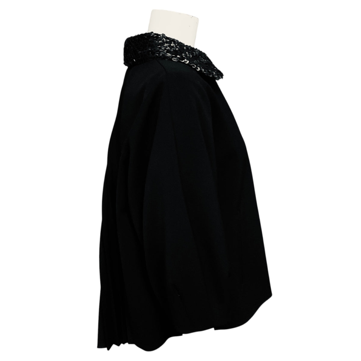 Andrew Gn Black Embellished Collar Button Front Crepe Jacket with Pleated Back
