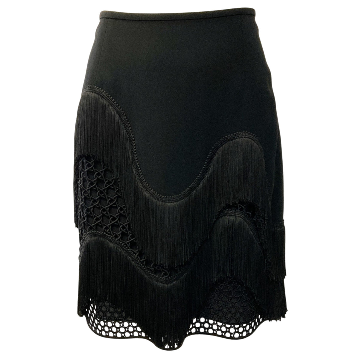 Stella McCartney Black Corinna Fringed Crepe and Wicker Lace Mini Skirt
