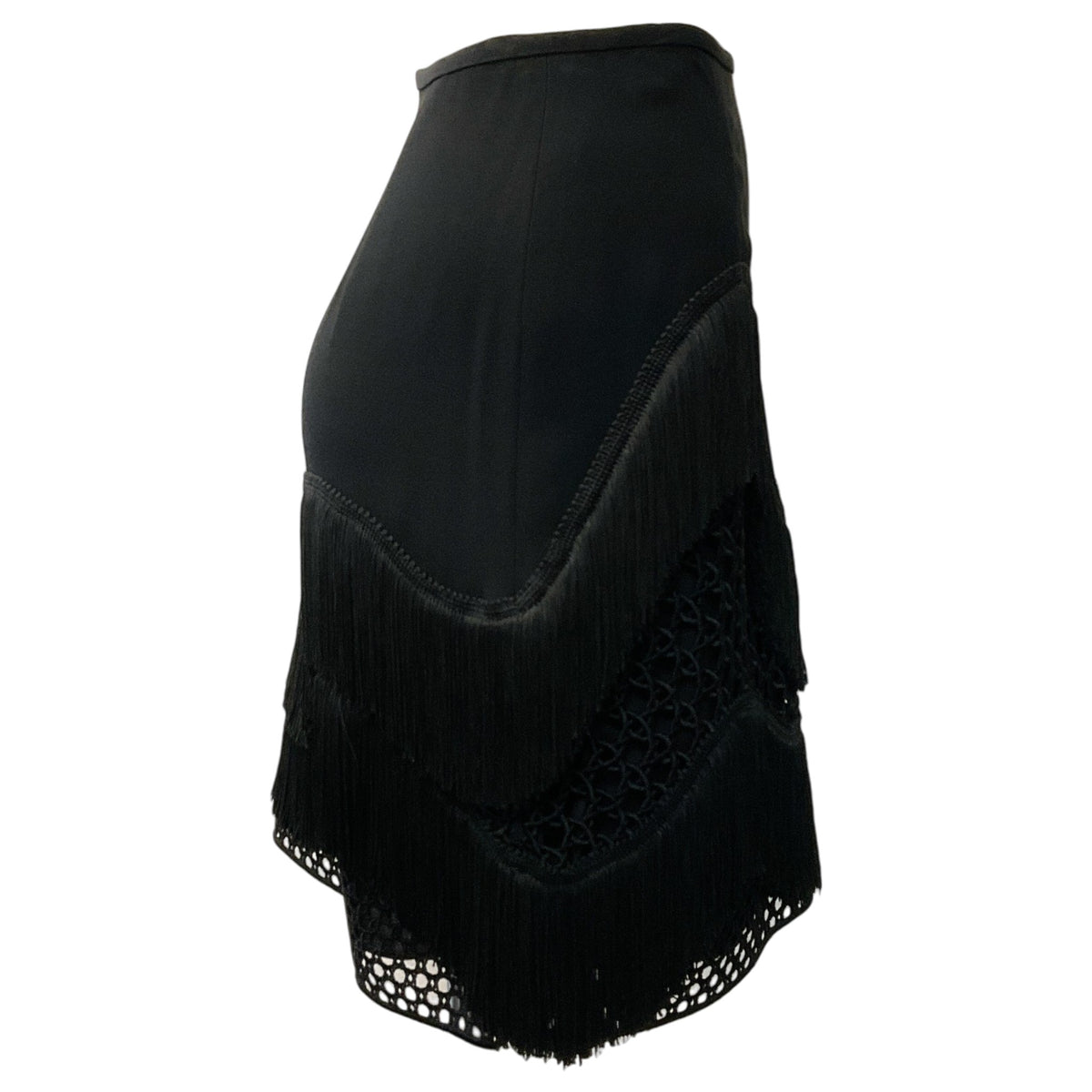 Stella McCartney Black Corinna Fringed Crepe and Wicker Lace Mini Skirt