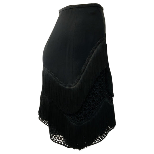 Stella McCartney Black Corinna Fringed Crepe and Wicker Lace Mini Skirt