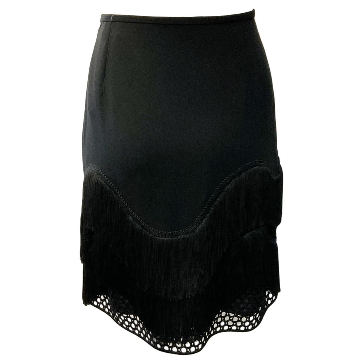 Stella McCartney Black Corinna Fringed Crepe and Wicker Lace Mini Skirt