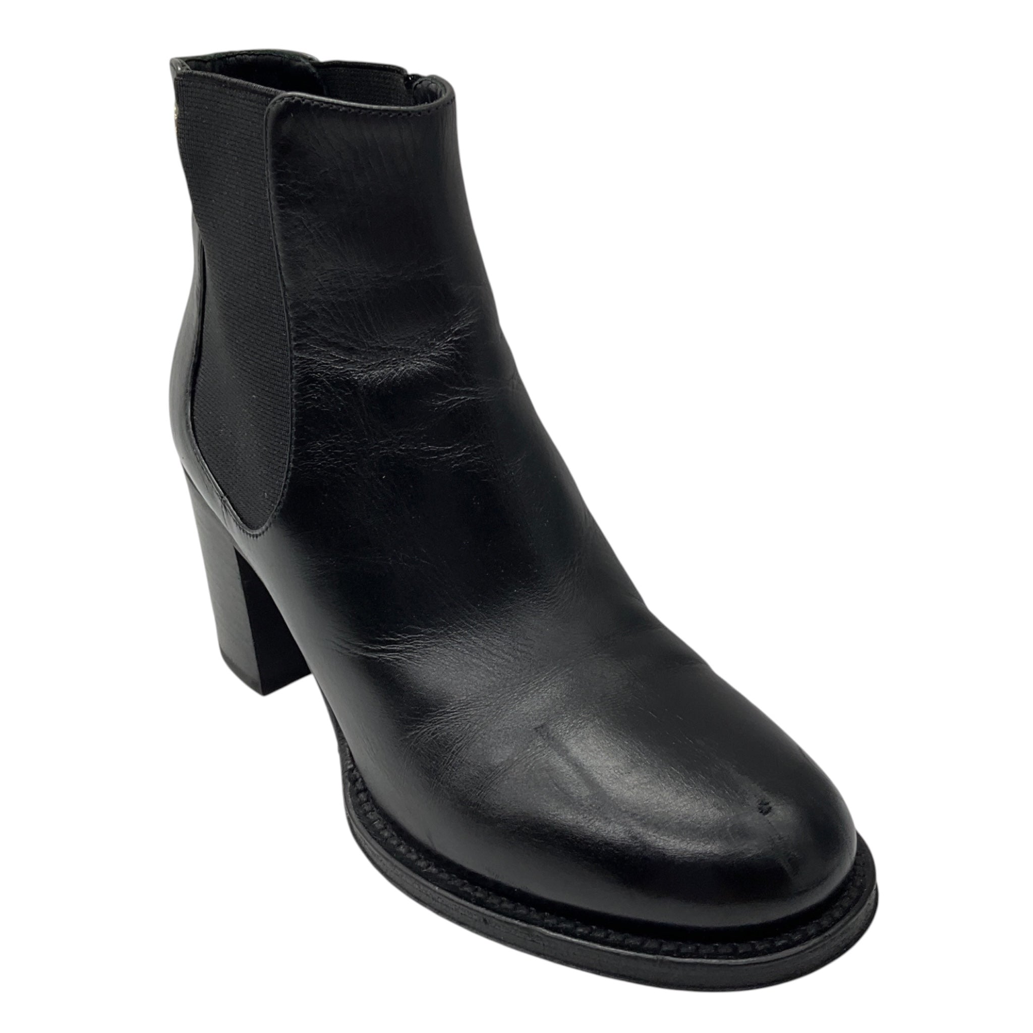 Chanel Black / Gold CC Logo Leather Ankle Boots 