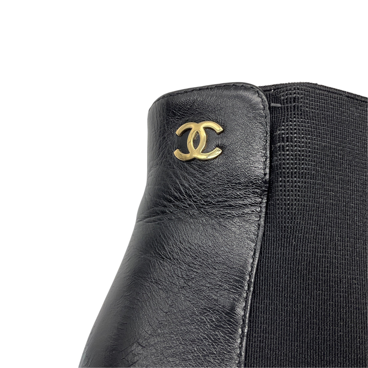 Chanel Black / Gold CC Logo Leather Ankle Boots
