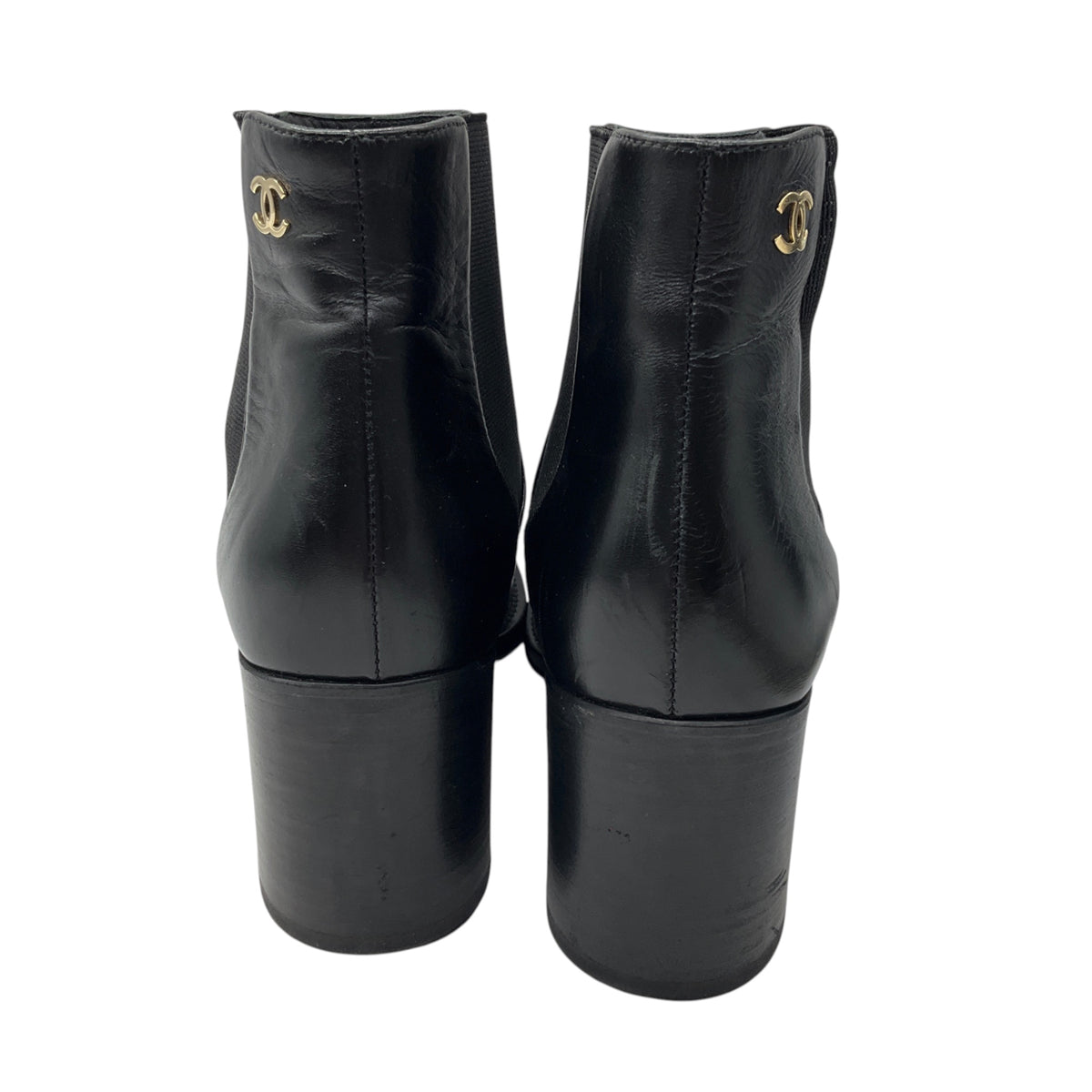 Chanel Black / Gold CC Logo Leather Ankle Boots