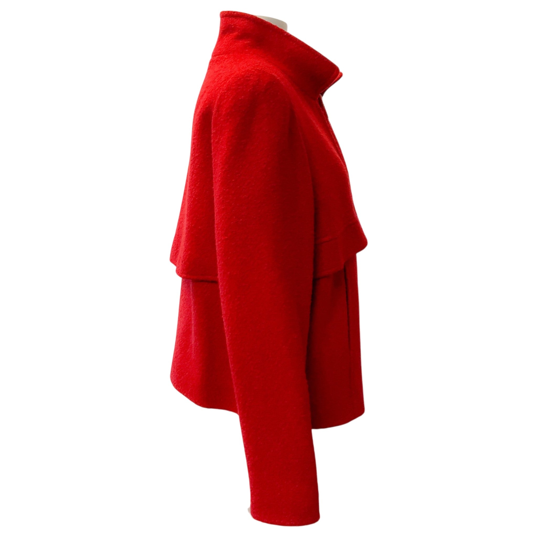 Oscar de la Renta Red Wool Boucle Jacket with Brooch Embellishment