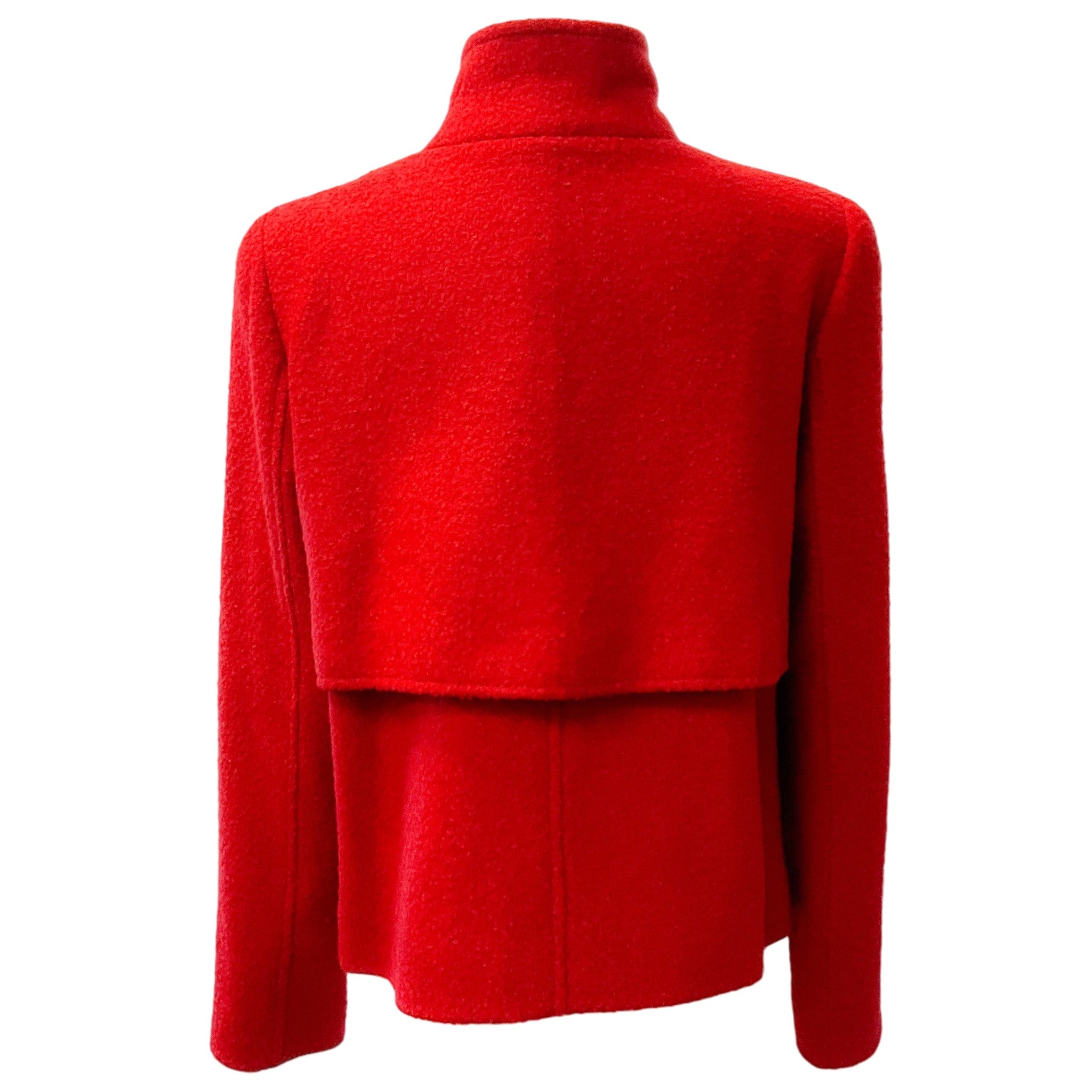 Oscar de la Renta Red Wool Boucle Jacket with Brooch Embellishment