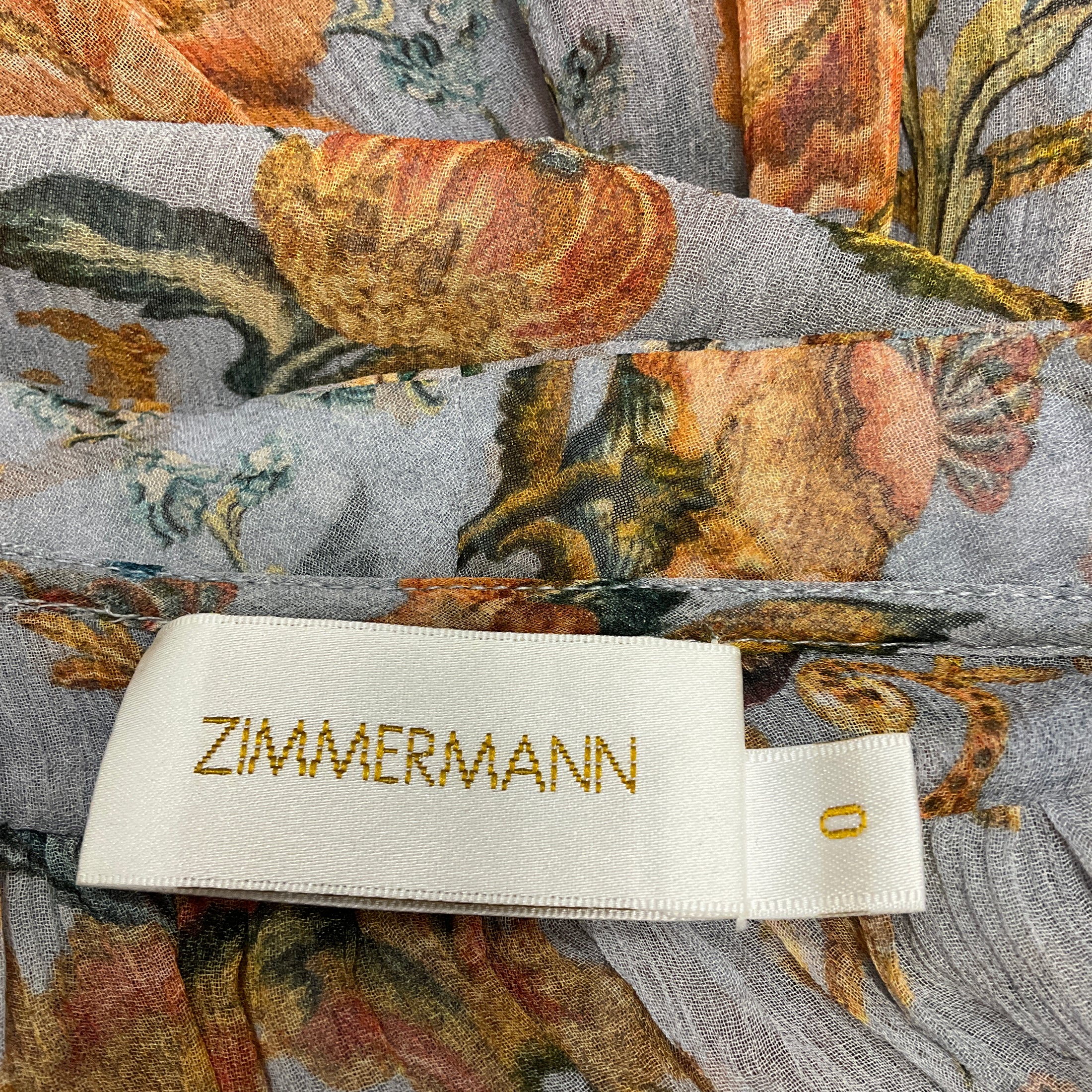 Zimmermann Grey / Mustard Yellow Multi Printed Silk Chiffon Dress