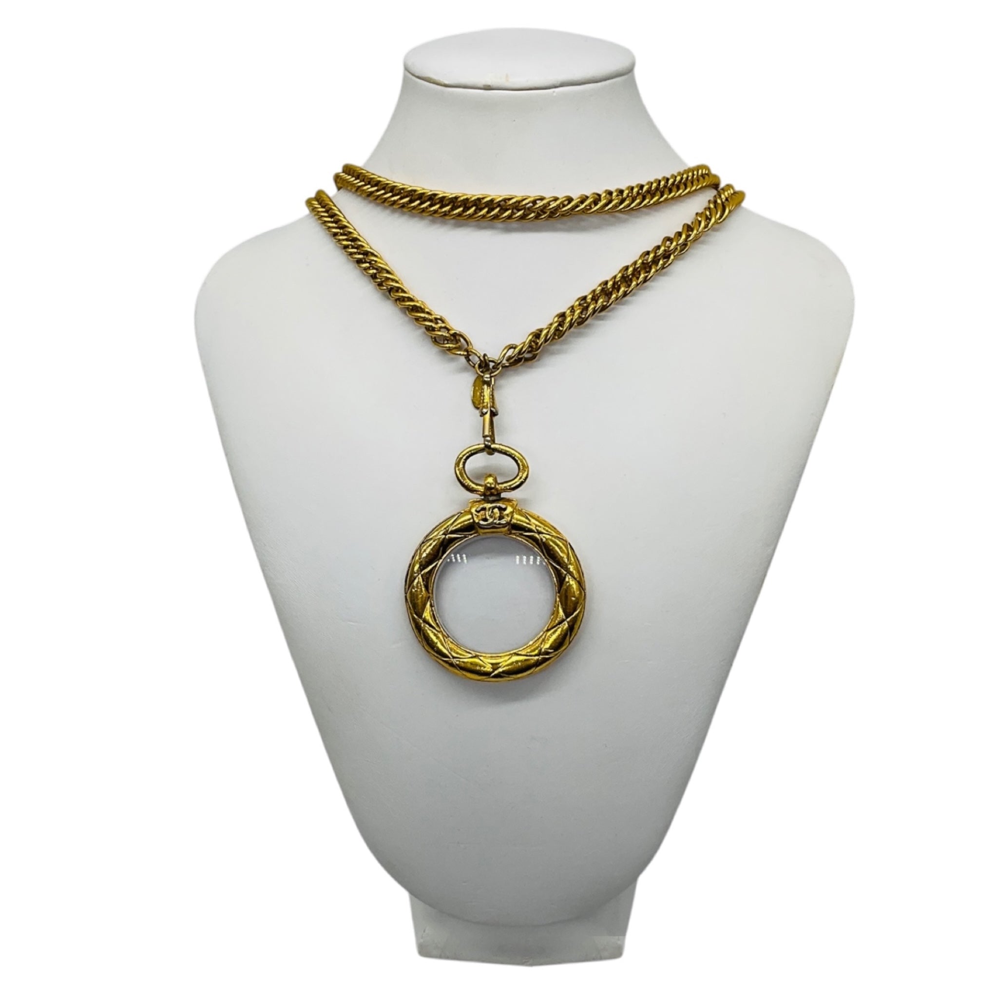 Chanel Vintage Gold CC Logo Magnifying Glass Pendant Necklace