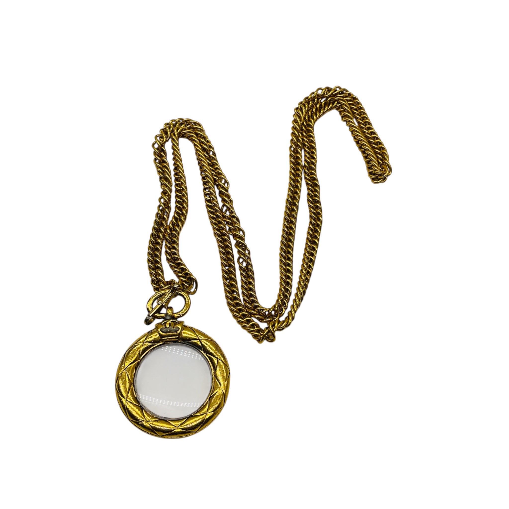 Chanel Vintage Gold CC Logo Magnifying Glass Pendant Necklace