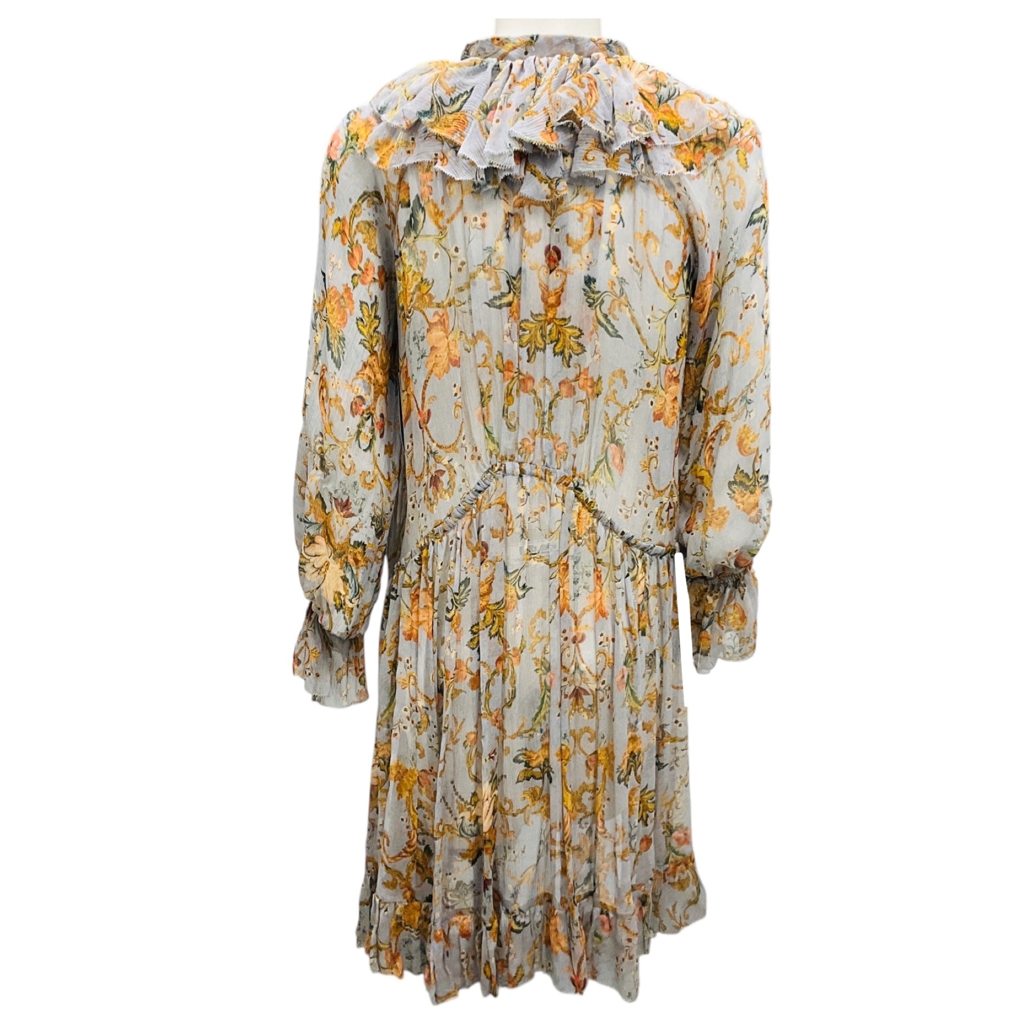 Zimmermann Grey / Mustard Yellow Multi Printed Silk Chiffon Dress