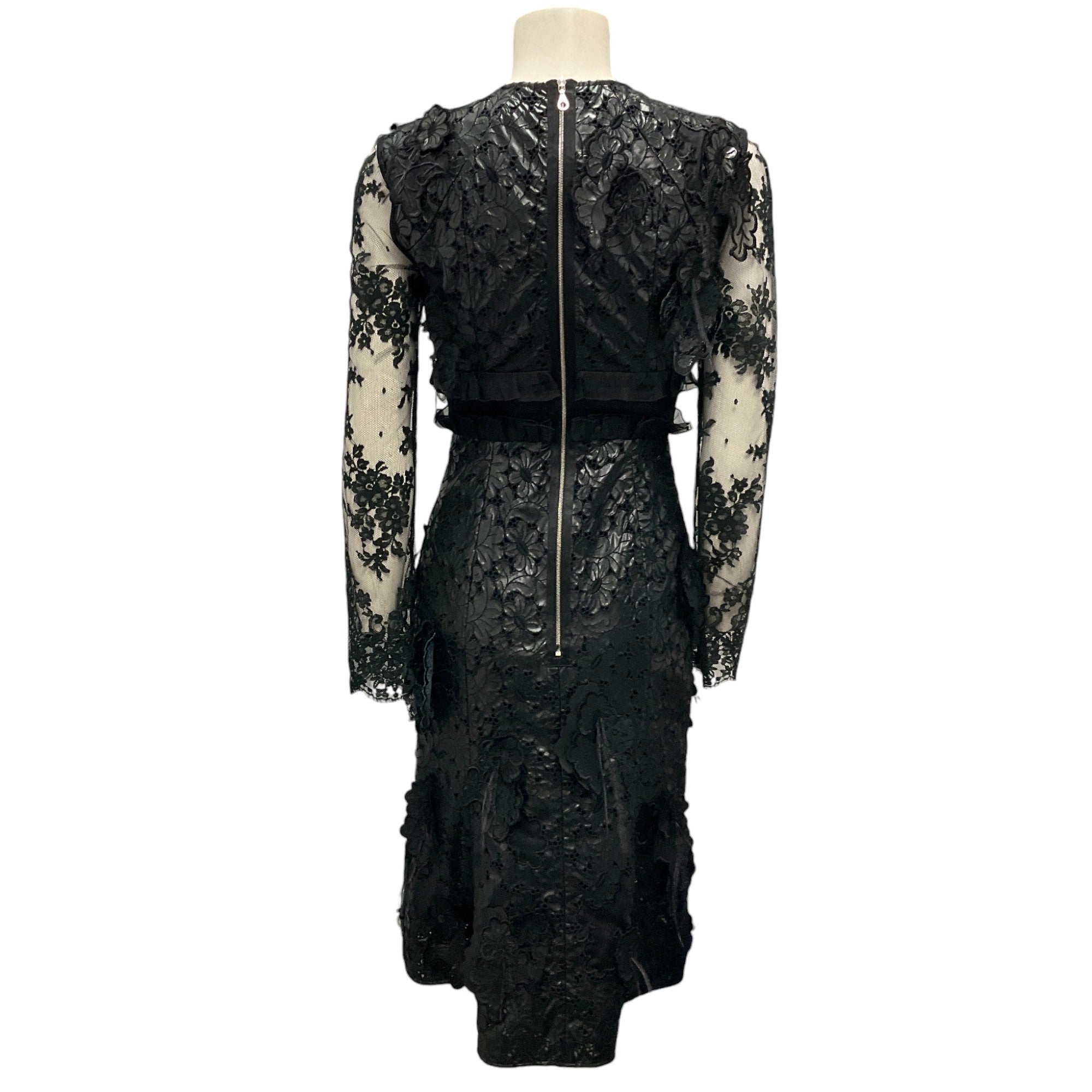 Erdem Black Embroidered Panelled Faux Leather Bobbin Dress