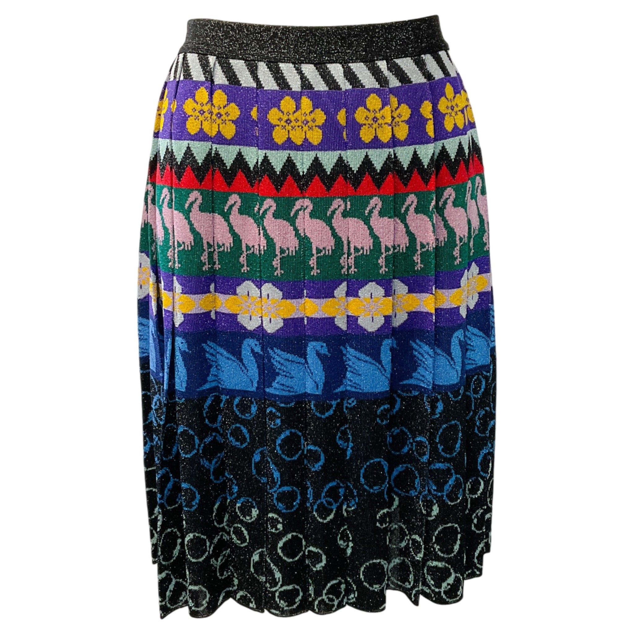 Mary Katrantzou Multicolor Pleated Intarsia Knit Skirt
