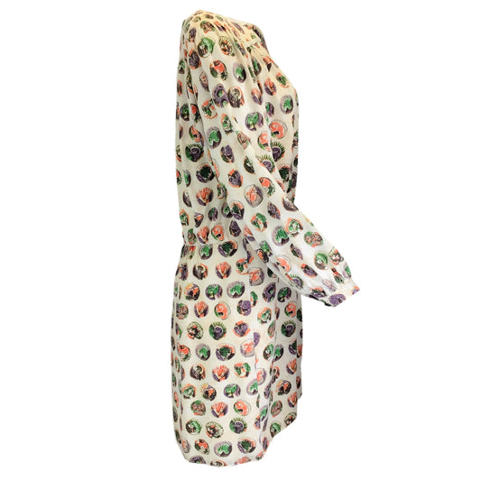Burberry Ivory Multi Printed Long Sleeved Silk Crepe Dress