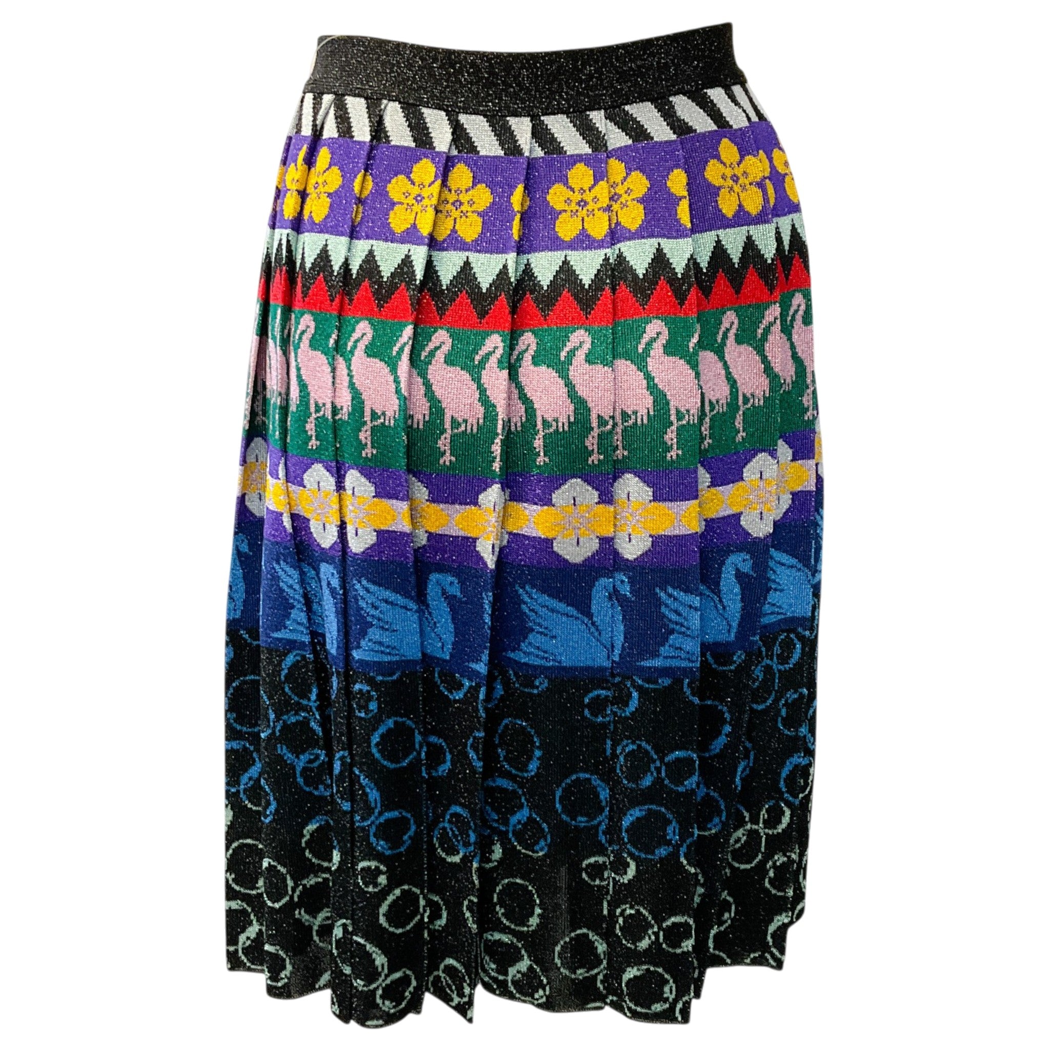 Mary Katrantzou Multicolor Pleated Intarsia Knit Skirt