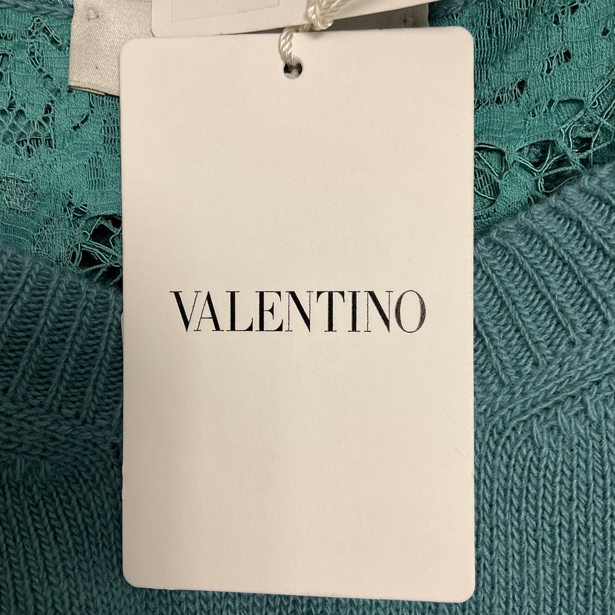 Valentino Turquoise Wool and Cashmere Knit Crewneck Pullover Sweater with Lace Back