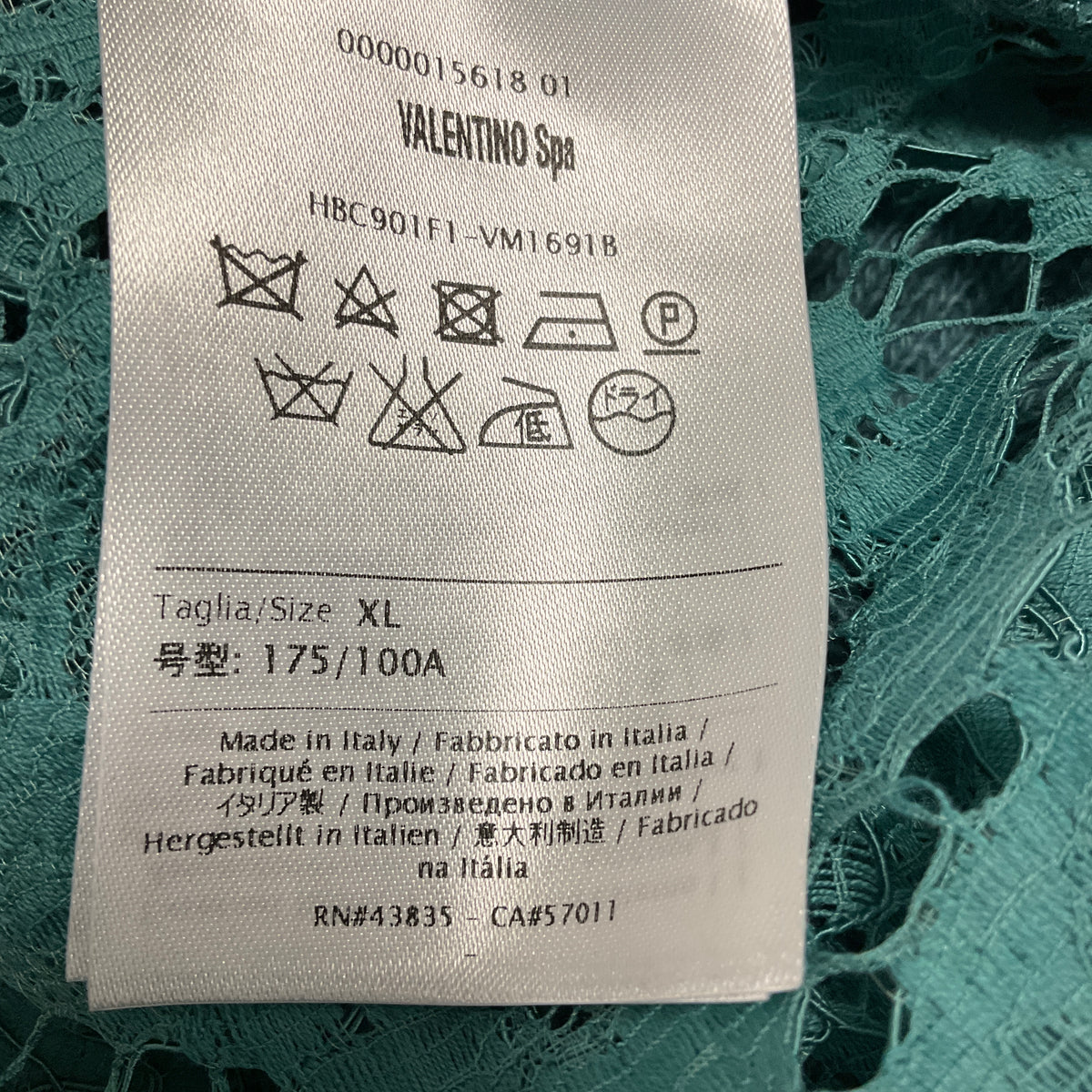 Valentino Turquoise Wool and Cashmere Knit Crewneck Pullover Sweater with Lace Back
