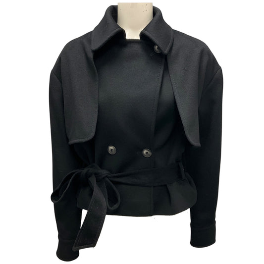 Malej Black Cropped Trench Coat with Belt